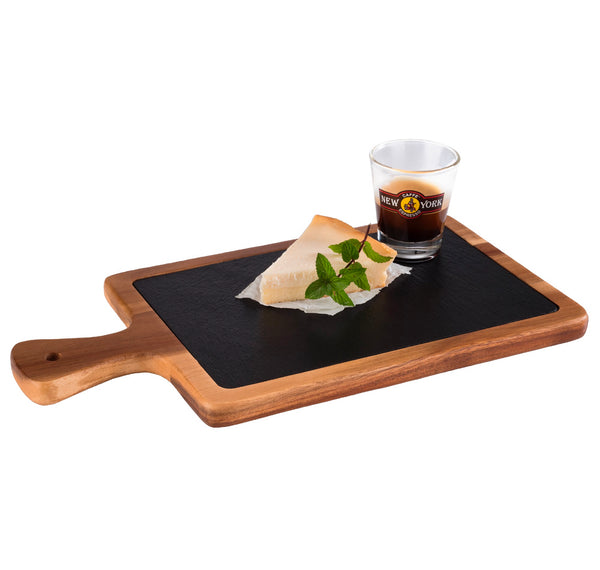 Oiled Acacia Wood Serving Board with Slate Tray inset 26 x 18cm / 10 ¼â x 7â - Pack of 1