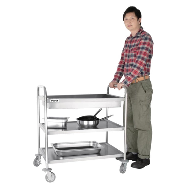 Vogue Stainless Steel 3 Tier Deep Tray Clearing Trolley