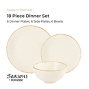 18-piece dinner set with plates and bowls on a white background, featuring the brand 'Seasons by Porcelite'.