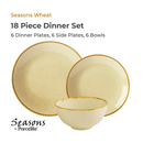 18-piece dinner set with plates and bowls on a white background, featuring 'Seasons by Porcelite'.