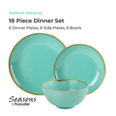 18-piece dinner set with turquoise plates and bowls on a white background, featuring the Seasons by Porcelite brand.