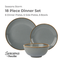 18-piece dinner set with plates and bowls on a white background, featuring the Seasons by Porcelite brand.
