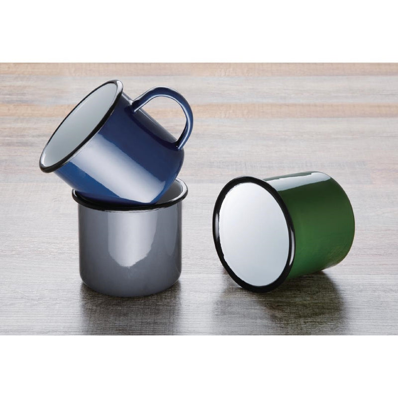 Olympia Enamel Mugs Green 350ml (Pack of 6)