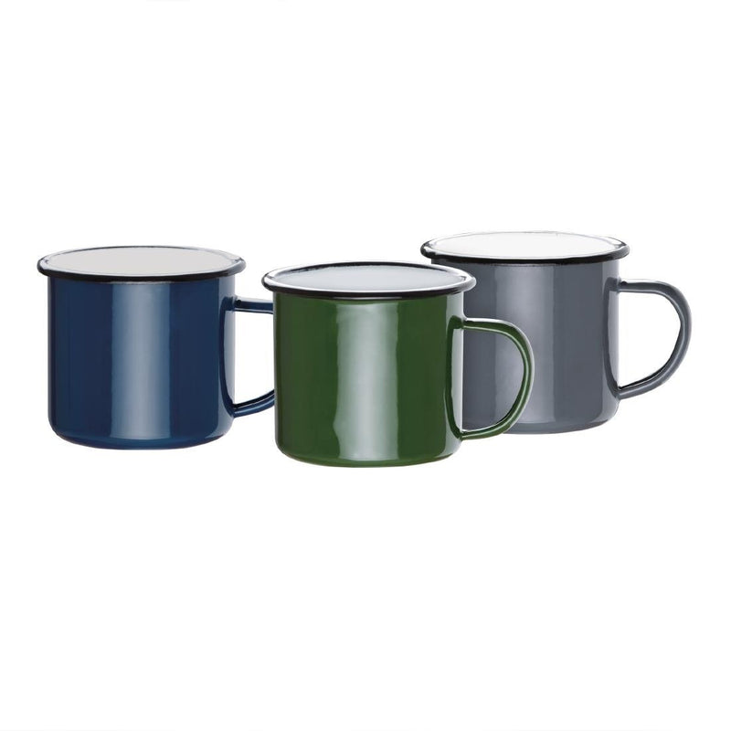 Olympia Enamel Mugs Green 350ml (Pack of 6)