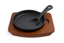 15cm Cast Iron Round Sizzle Platter with Wood Base (7642)