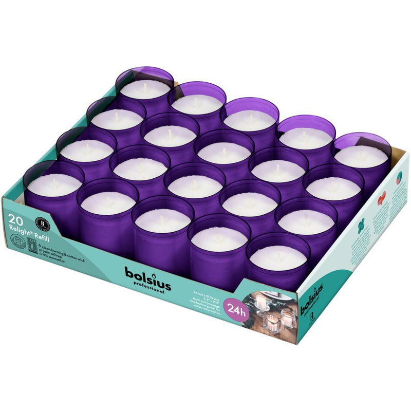 Bolsius Relight Purple 24 Hour Candle Refill  64/52mm- Box of 20