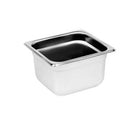 Stainless steel food pan on a white background