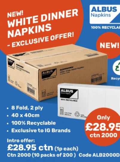 Albus White 8-Fold Napkins 2ply | 10 x 200 Pack