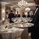 Champagne saucers on serving tray
