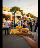 Individual burger tray at food truck
