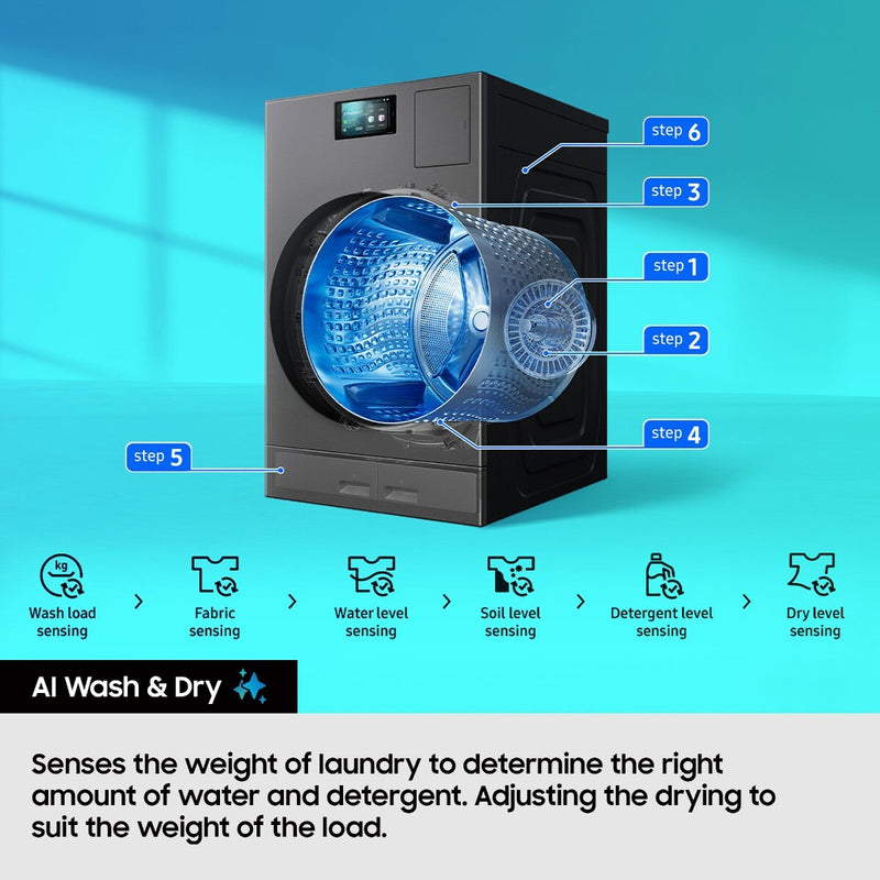 Samsung WD18DB8995BZT1 Bespoke AI All-in-One Heat Pump Washer & Dryer, 18/11kg