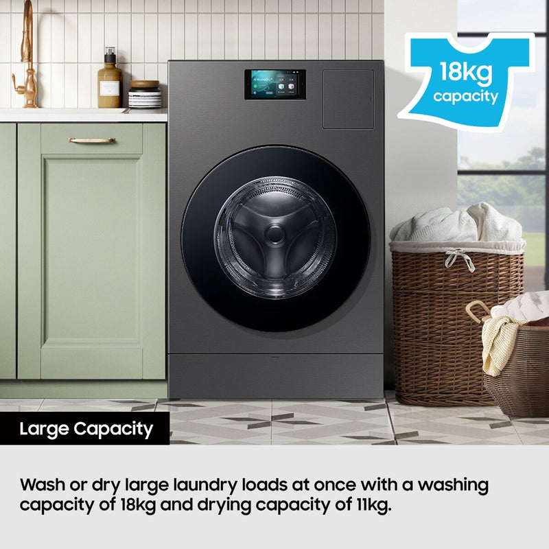 Samsung WD18DB8995BZT1 Bespoke AI All-in-One Heat Pump Washer & Dryer, 18/11kg