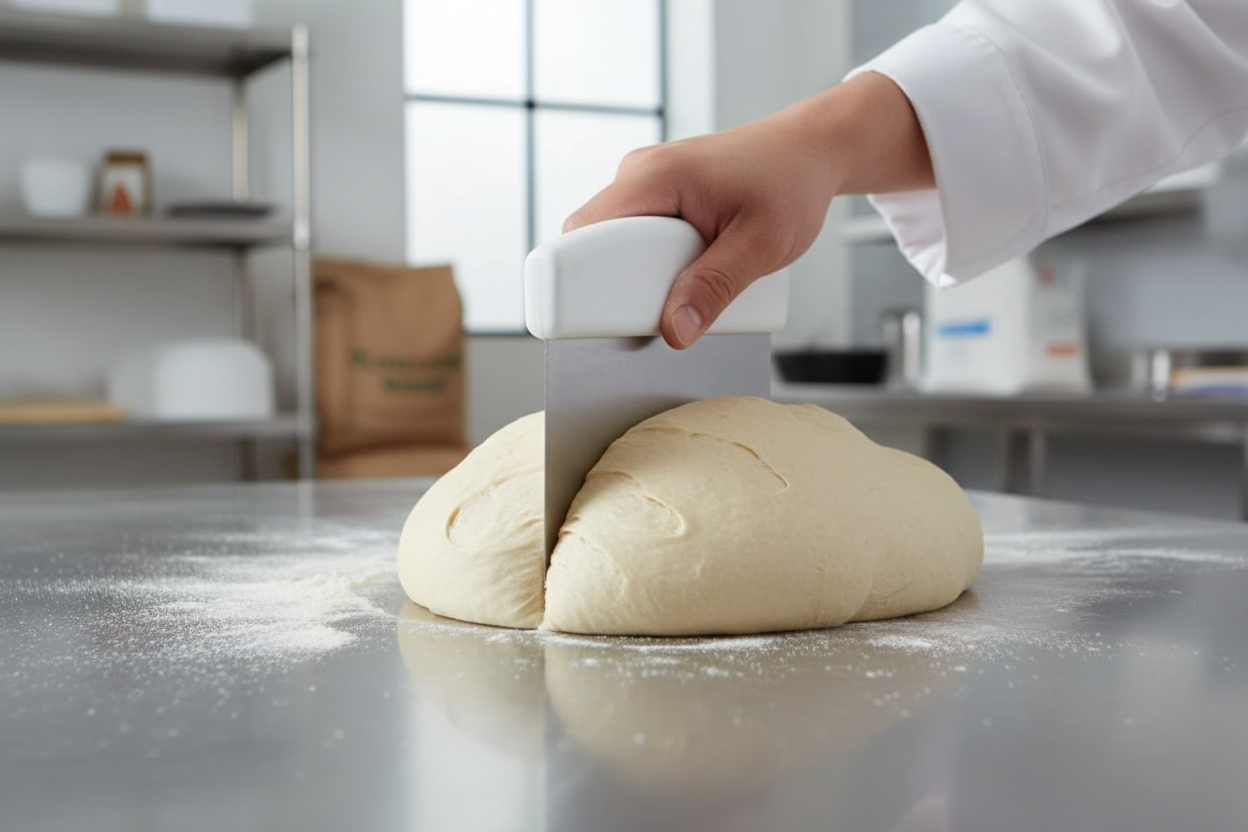 Side view of dough scraper