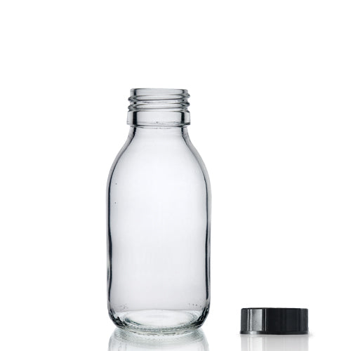 100ml Clear Glass Sirop Bottle & PP Screw Cap - Pack of 10
