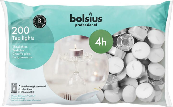 Bolsius White Tealights 4 Hour Burning Time - Pack of 200