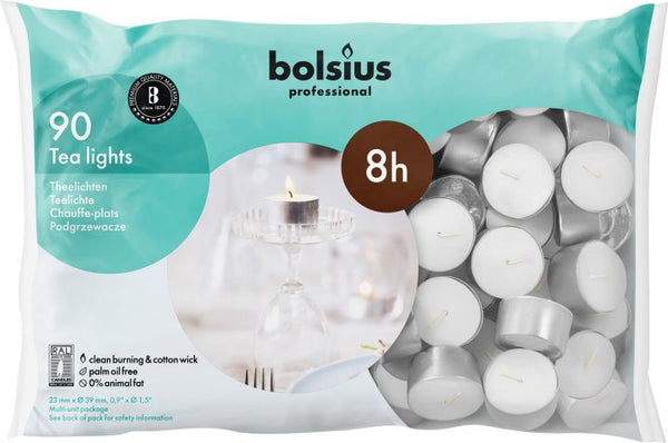 Bolsius White Tealights 8 Hour Burning Time - Pack of 90