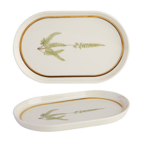 Botanische ovale Teller aus feinem Porzellan mit Goldrand, 18 cm, 6 Stück