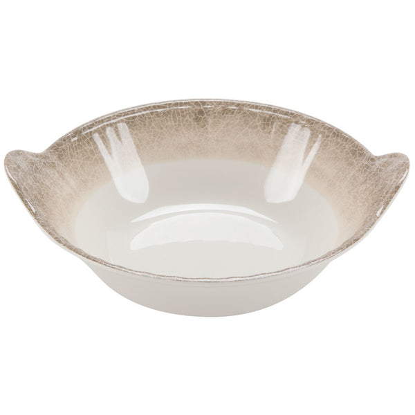 Jazz Round Melamine Bowl with Crackle-Finished Border with Side Handles