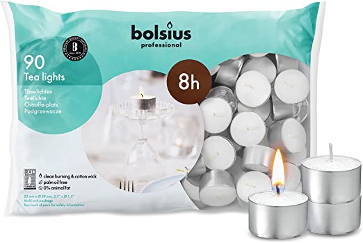 Bolsius White Tealights 8 Hour Burning Time - Pack of 90