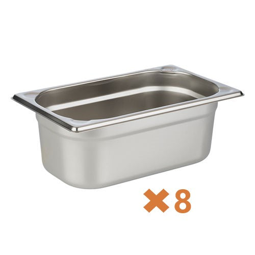 Set of 8 100mm GN 1/4 Gastronorm Containers