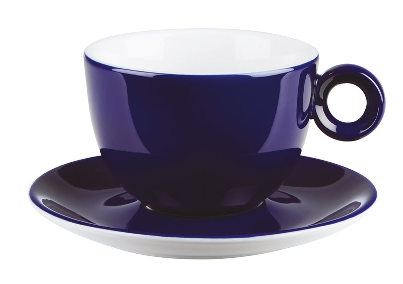 Costaverde Cafe Dark Blue Bowl Shaped Cup Saucer 16cm / 6" - Pack of 6