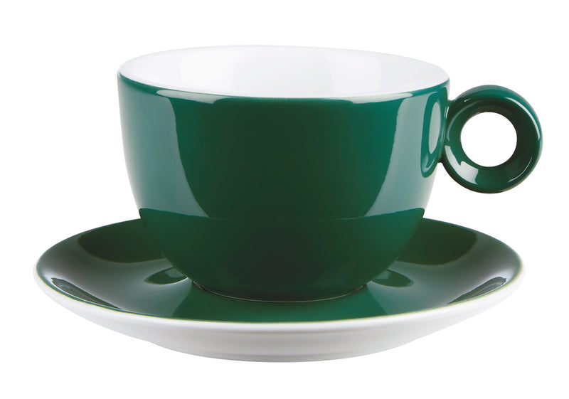 Costaverde Cafe Dark Green Bowl Shaped Cup Saucer 16cm / 6" - Pack of 6