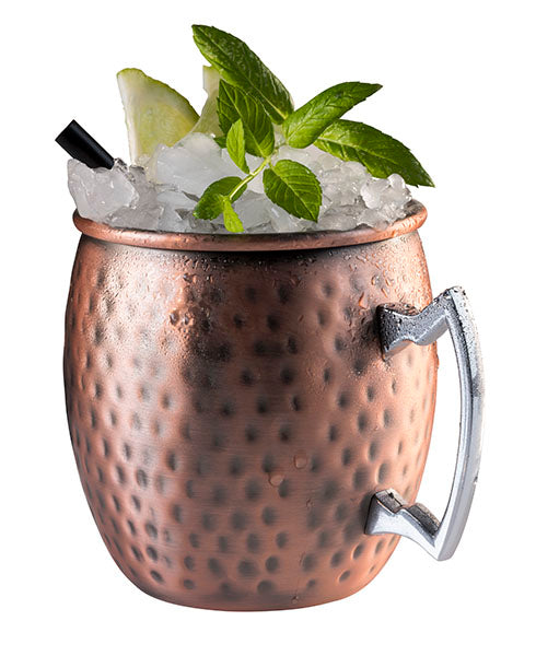 „Moscow Mule“-Fass-Becher, antike gehämmerte Kupferoptik (Edelstahl), 10 cm x 9 cm / 4 Zoll x 3 1/2 Zoll (0,5 l)