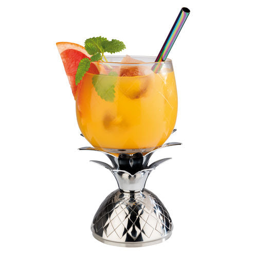 Pineapple Barrel Mug Glass Cup with Stainless Steel Lid (0.35 Ltr)