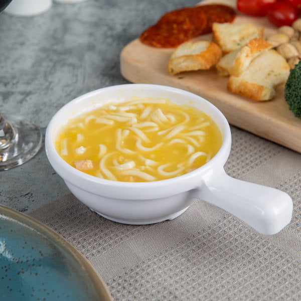 White Melamine Soup Bowl with Handle 10oz - Dozen