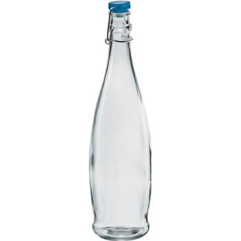 Indro 1000 1Ltr Glass Water Bottles with Blue Lid - Pack of 6