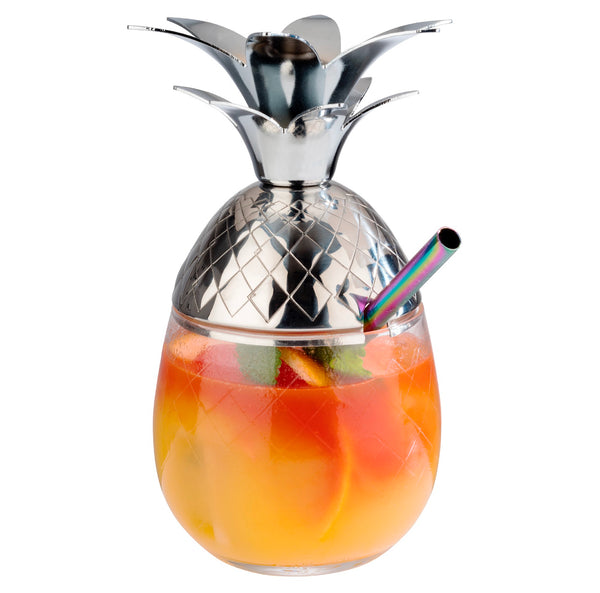 Pineapple Barrel Mug Glass Cup with Stainless Steel Lid (0.35 Ltr)