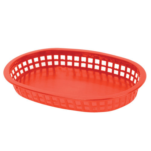 Roter, länglicher Fast-Food-Korb aus Kunststoff, 273 mm, 12 Stück