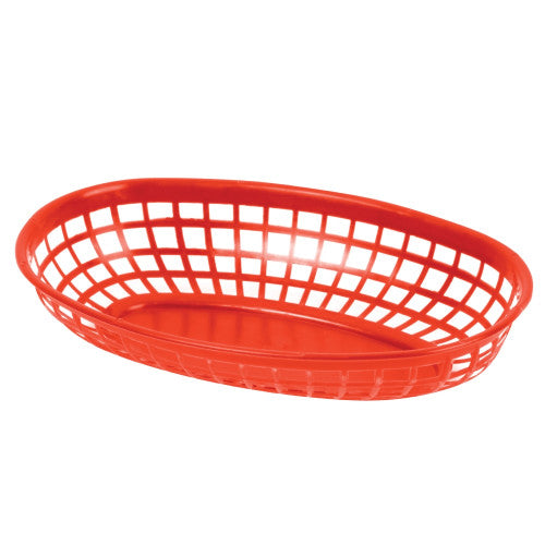 Roter ovaler Fast-Food-Korb aus Kunststoff, 237 mm, 12 Stück