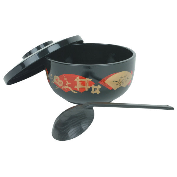 Black Japanese Noodle Bowl with Ladle 30oz / 890ml