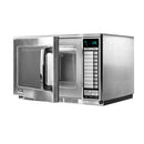 Sharp R24AT Microwave Oven with a digital display, touch controls, and two open compartments.