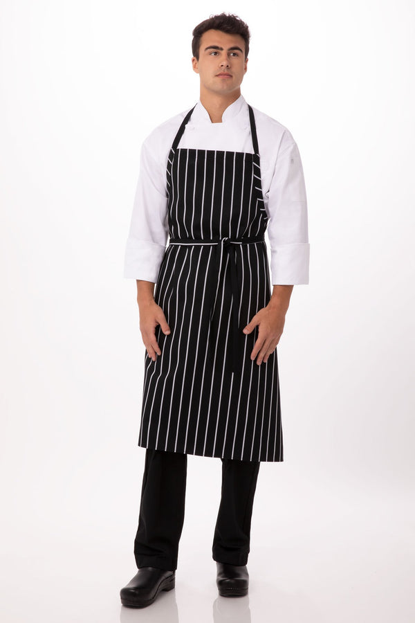Black English Chef Apron With Chalk Stripe