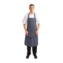 Whites Butchers Apron Navy Stripe with Pocket