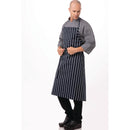 Chef Works Premium Woven Bib Apron Navy and White Stripe