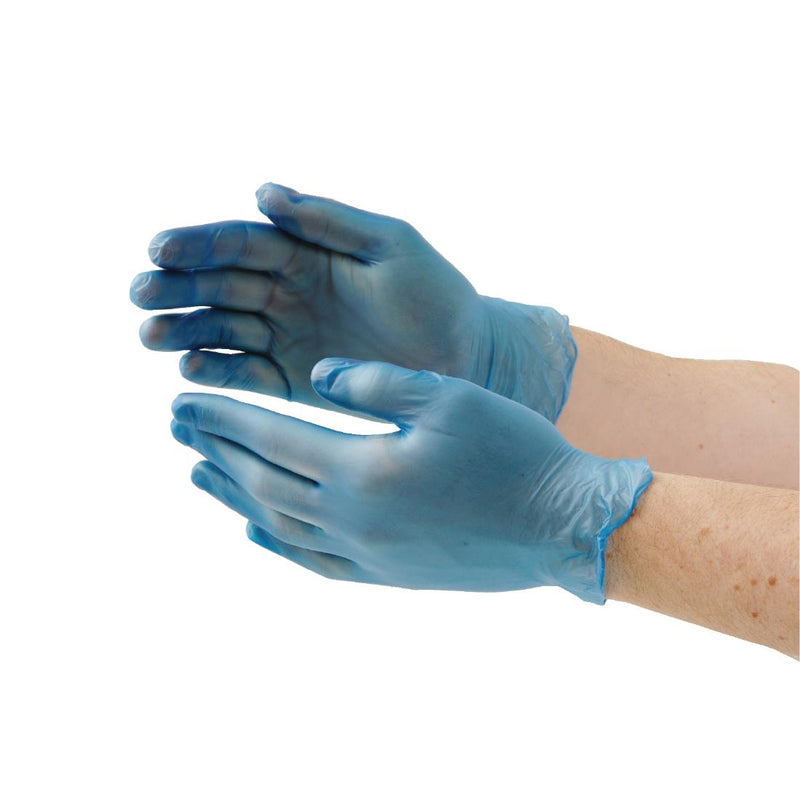 Vogue Powdered Vinyl Gloves Blue Small (Pack of 100)