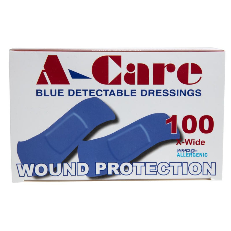 A-care detektierbare blaue Pflaster, extra breiter Streifen 75 x 25 mm – (Box mit 100 Stück)
