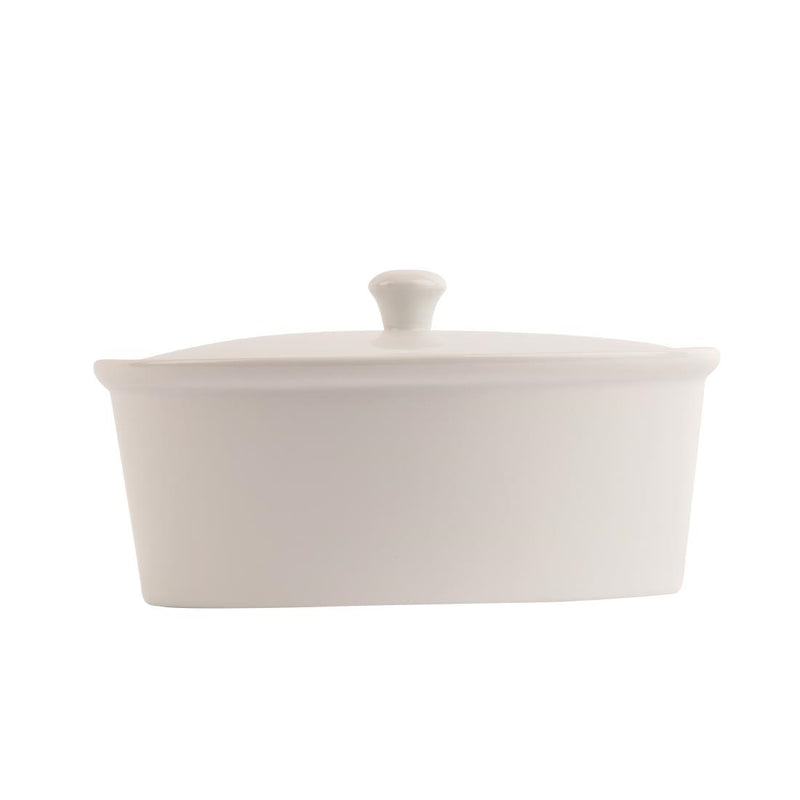 Olympia Whiteware Oval Casserole Dish with Lid 2.2Ltr