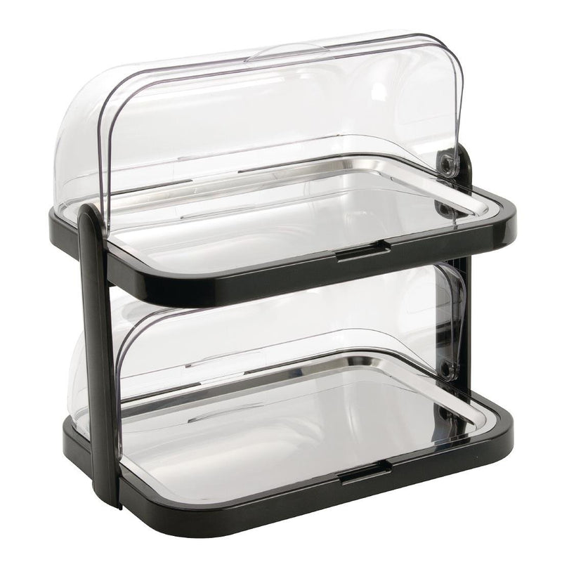 2 Shelf / Tier Chilled Food Display Stand Steel Trays With Plastic Covers