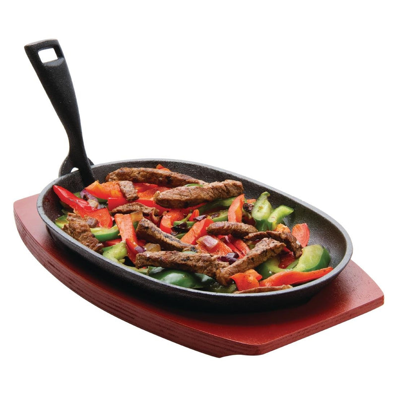 Olympia Cast Iron Oval Sizzler with Wooden Stand 280mm