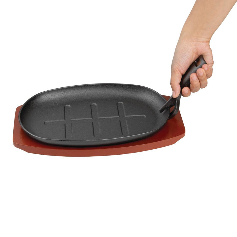Olympia Cast Iron Oval Sizzler with Wooden Stand 280mm