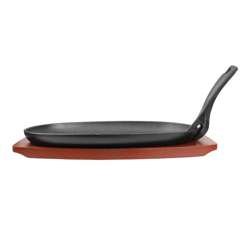 Olympia Cast Iron Oval Sizzler with Wooden Stand 280mm