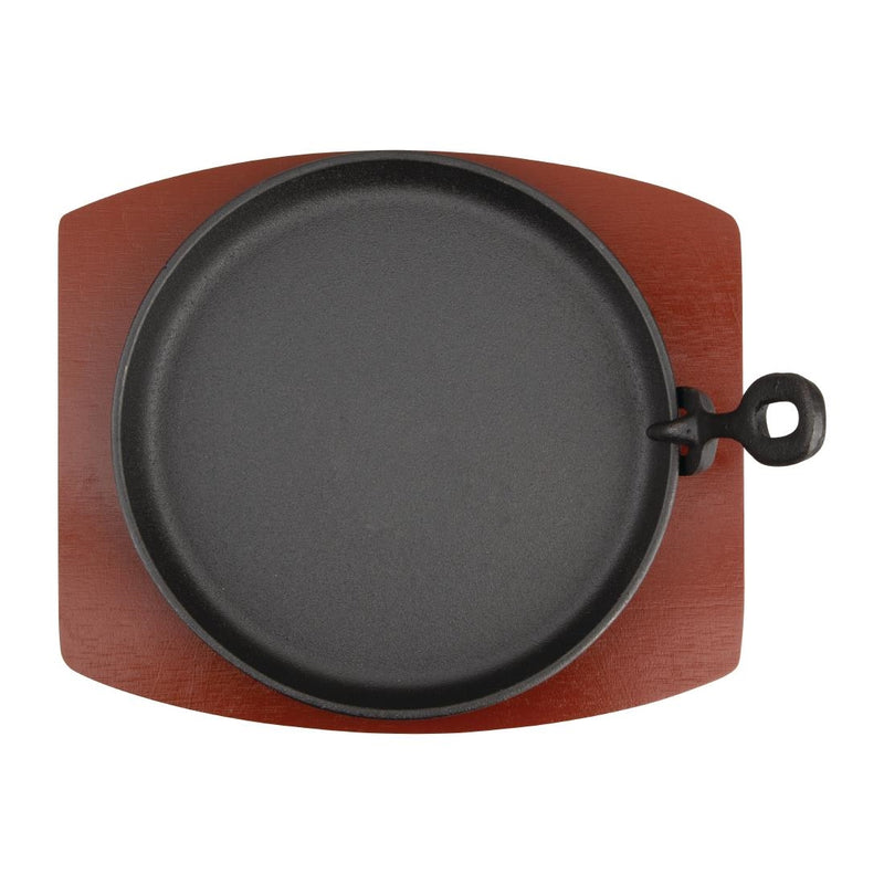 Olympia Cast Iron Round Sizzler with Wooden Stand