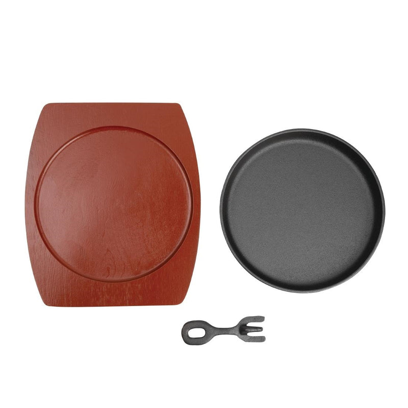 Olympia Cast Iron Round Sizzler with Wooden Stand