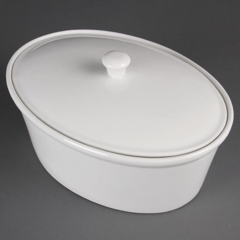 Olympia Whiteware Oval Casserole Dish with Lid 2.2Ltr