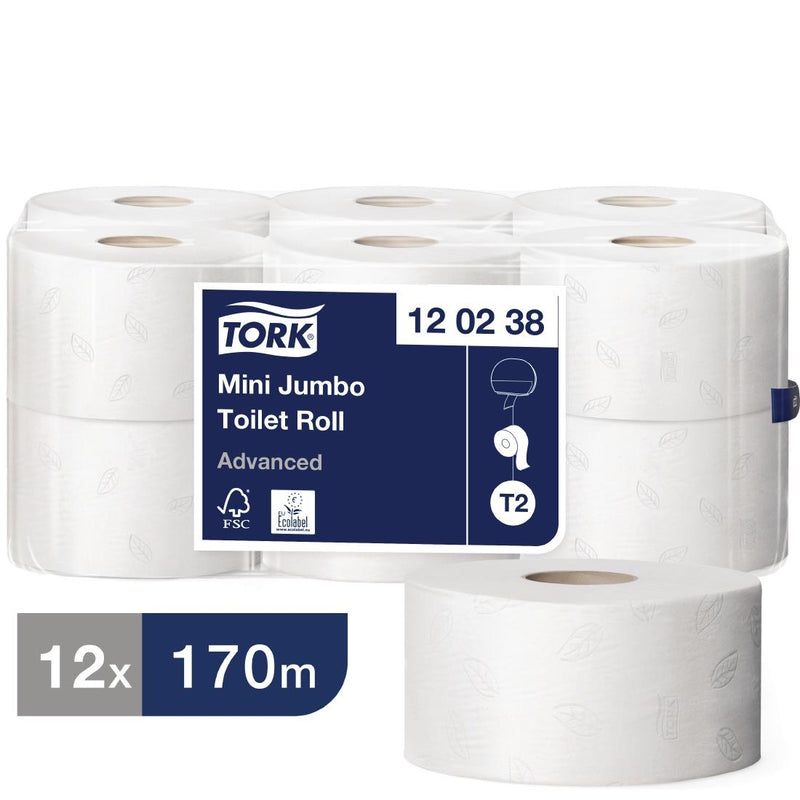 Tork Mini Jumbo Toilettenpapier, 2-lagig, 170 m, 12 Stück