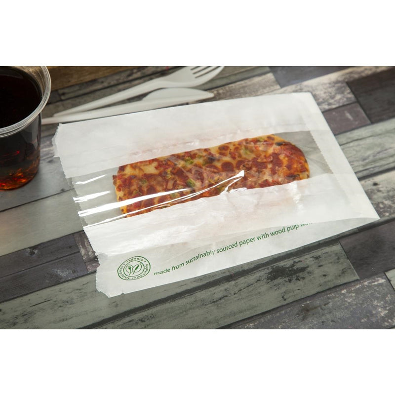 Vegware Compostable Glassine Hot Food Bags With NatureFlex Window Large (Pack of 500)